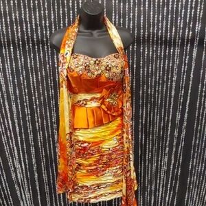 Tony Bowls Multicolor Strapless Dress with Scarf